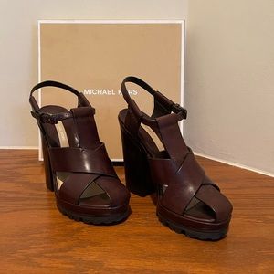 Brand New Michael Kors Pax Runway Thick Heel in chocolate